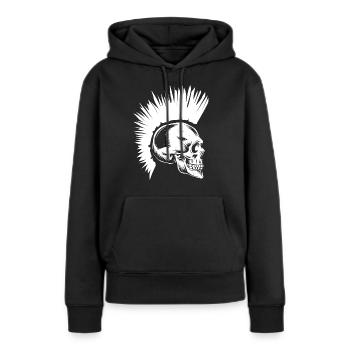 Rockmusiker Rocker Biker Totenkopf Irokese - Frauen Premium Bio Hoodie - Schwarz - Vorne - Julia (174cm)