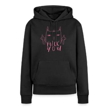 Fuck You - Fuck Off - Chat avec majeur - Sweat à capuche Premium bio Femme - noir - Devant - Julia (174cm)