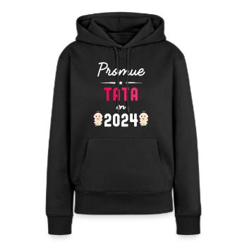 Promue tata en 2024 - Sweat à capuche Premium bio Femme - noir - Devant - Julia (174cm)