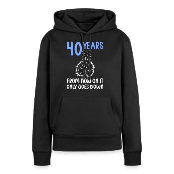 40 ans de gravité, ça descend 40 ans 40 ans. - Sweat à capuche Premium bio Femme - noir - Devant - Julia (174cm)