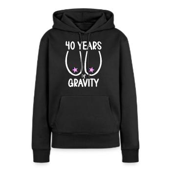 40 ans de gravité, ça descend 40 ans 40 ans. - Sweat à capuche Premium bio Femme - noir - Devant - Julia (174cm)