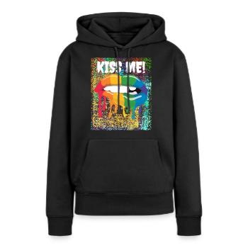 Bunter Kussmund - Frauen Premium Bio Hoodie - Schwarz - Vorne - Julia (174cm)