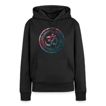 Om Ohm Aum Buddhism Symbole Yoga Sanskrit - Sweat à capuche Premium bio Femme - noir - Devant - Julia (174cm)