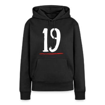 19 dix-neuf souligné ligne rouge - Sweat à capuche Premium bio Femme - noir - Devant - Julia (174cm)