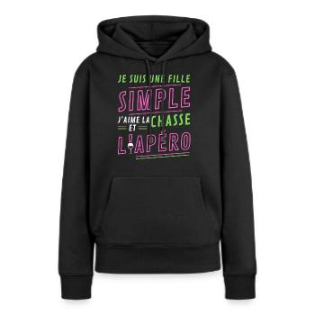 Je suis une fille simple chasse apéro - Sweat à capuche Premium bio Femme - noir - Devant - Julia (174cm)