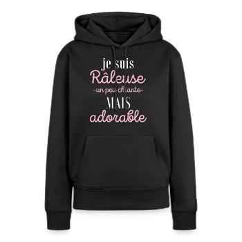 Femme humour je suis râleuse, chiante, adorable - Sweat à capuche Premium bio Femme - noir - Devant - Julia (174cm)