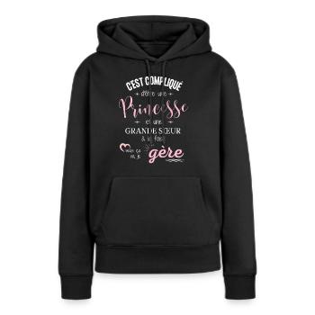 Grande sœur humour cadeau grande soeur original - Sweat à capuche Premium bio Femme - noir - Devant - Julia (174cm)