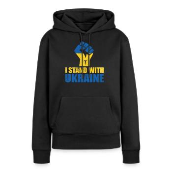 Je soutiens l’Ukraine Je suis aux côtés de l’Ukraine - Sweat à capuche Premium bio Femme - noir - Devant - Julia (174cm)