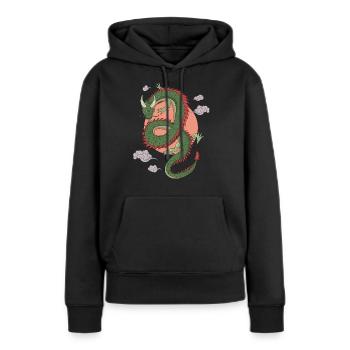 Dragon chinois - Sweat à capuche Premium bio Femme - noir - Devant - Julia (174cm)