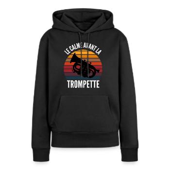 le calme avant la trompette - Sweat à capuche Premium bio Femme - noir - Devant - Julia (174cm)