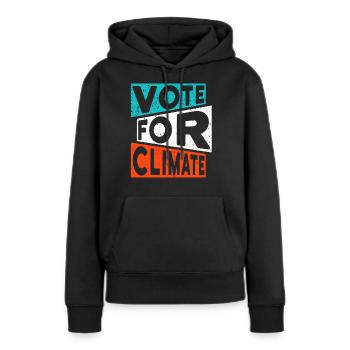 Slogan sur le changement climatique : VOTEZ POUR LE CLIMAT - Sweat à capuche Premium bio Femme - noir - Devant - Julia (174cm)