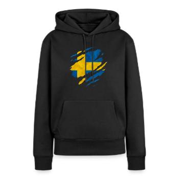 SVERIGE SUÈDE DRAPEAU SCANDINAVIE MIDSOMMAR - Sweat à capuche Premium bio Femme - noir - Devant - Julia (174cm)