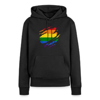 DRAPEAU ARC-EN-CIEL QUEER LOVE LGBTQ+ GAY PRIDE - Sweat à capuche Premium bio Femme - noir - Devant - Julia (174cm)