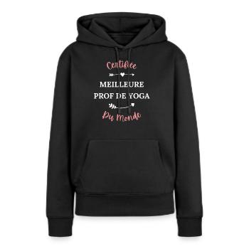 Certifié meilleur prof de yoga du monde - Sweat à capuche Premium bio Femme - noir - Devant - Julia (174cm)