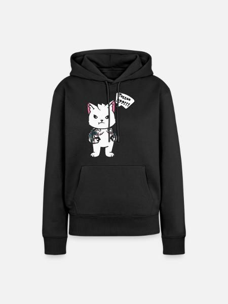 Tatuaje de gato con máquina de tatuajes - Sudadera con capucha prémium ecológica para mujer - negro