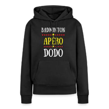 badminton apéro dodo - Sweat à capuche Premium bio Femme - noir - Devant - Julia (174cm)