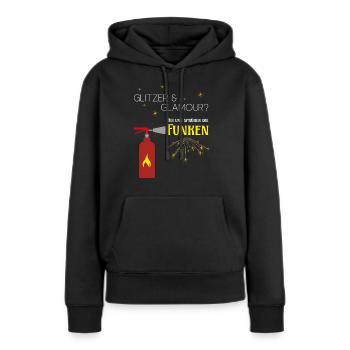 Feuerwehrfrauen | Bei uns sprühen die Funken - Frauen Premium Bio Hoodie - Schwarz - Vorne - Julia (174cm)
