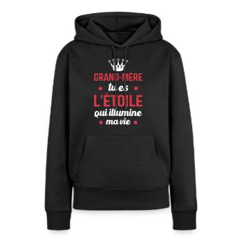 Grand-mère tu es l'étoile qui illumine ma vie - Sweat à capuche Premium bio Femme - noir - Devant - Julia (174cm)