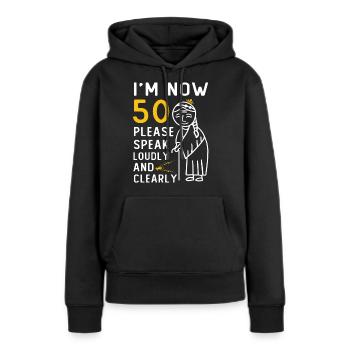 Femme 50ème anniversaire 50 ans B-Day - Sweat à capuche Premium bio Femme - noir - Devant - Julia (174cm)