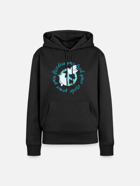 Mehrsprachiges Erdfriedenszeichen mit Tauben - Frauen Premium Bio Hoodie - Schwarz