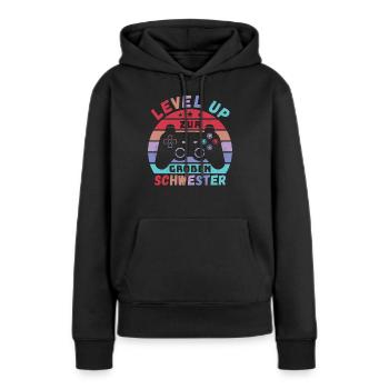 Level Up zur Großen Schwester Geburt Schwanger - Frauen Premium Bio Hoodie - Schwarz - Vorne - Julia (174cm)