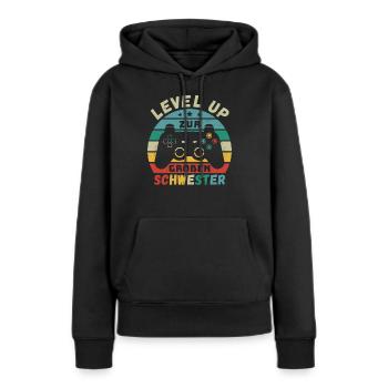 Level Up zur Großen Schwester Geburt Schwanger - Frauen Premium Bio Hoodie - Schwarz - Vorne - Julia (174cm)