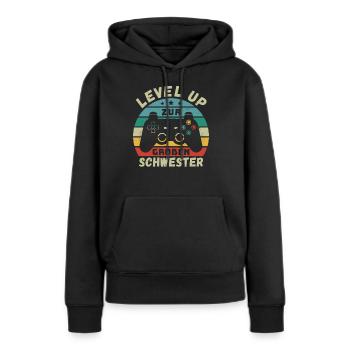 Level Up zur Großen Schwester Geburt Schwanger - Frauen Premium Bio Hoodie - Schwarz - Vorne - Julia (174cm)