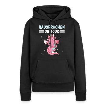 Hausdrachen On Tour - Frauen Premium Bio Hoodie - Schwarz - Vorne - Julia (174cm)
