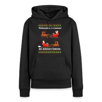 Weihnachtsmann dreht um Mundschutz vergessen - Frauen Premium Bio Hoodie - Schwarz - Vorne - Julia (174cm)