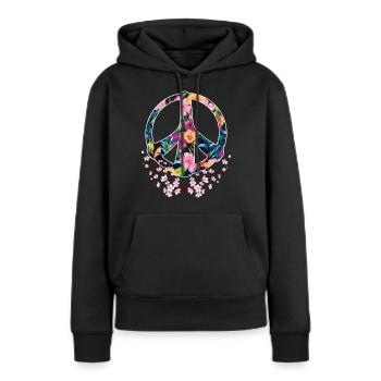 Peace Friedens Anti Krieg | Buntes Blumiges Design - Frauen Premium Bio Hoodie - Schwarz - Vorne - Julia (174cm)