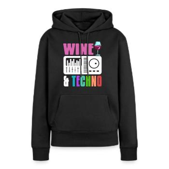WINE & Techno Awesome Retro Designs T-Shirt - Frauen Premium Bio Hoodie - Schwarz - Vorne - Julia (174cm)