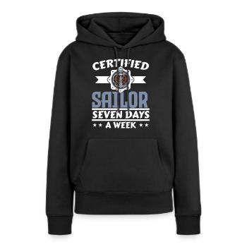 Bateau certifié sept jours sur sept - Sweat à capuche Premium bio Femme - noir - Devant - Julia (174cm)