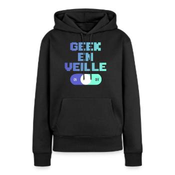 Geek En Veille Idée Cadeau Pour Gamers - Sweat à capuche Premium bio Femme - noir - Devant - Julia (174cm)