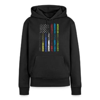 Amerikanische Flagge - Patriotisch - Frauen Premium Bio Hoodie - Schwarz - Vorne - Julia (174cm)