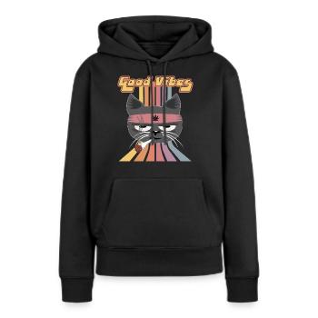 Bonne humeur Hippie Ganja Chat - Sweat à capuche Premium bio Femme - noir - Devant - Julia (174cm)