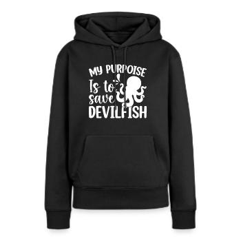Teufelsfisch Teufelsbarsch - Frauen Premium Bio Hoodie - Schwarz - Vorne - Julia (174cm)