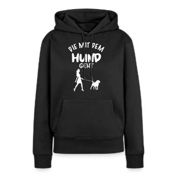Die mit dem Hund geht - Hunde Design - Frauen Premium Bio Hoodie - Schwarz - Vorne - Julia (174cm)