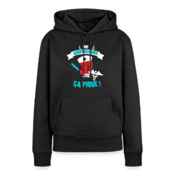Cadeau femme infirmière anniversaire 31 ans - Sweat à capuche Premium bio Femme - noir - Devant - Julia (174cm)