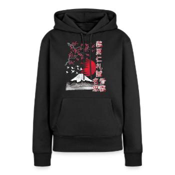 Paysage japonais - 7 vertus du samouraï - Sweat à capuche Premium bio Femme - noir - Devant - Julia (174cm)