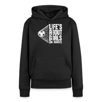 La vie est faite de buts et de passes décisives Football de futbol - Sweat à capuche Premium bio Femme - noir - Devant - Julia (174cm)