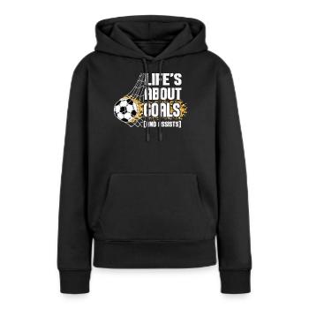 La vie est faite de buts et de passes décisives Football de futbol - Sweat à capuche Premium bio Femme - noir - Devant - Julia (174cm)