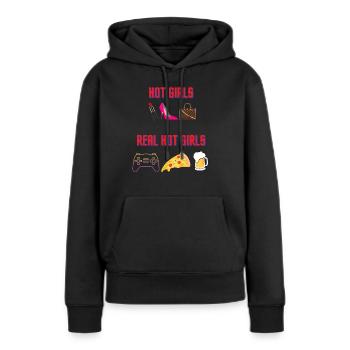Hot Girls Vs. Real Hot Girls Lipstick vs. Pizza - Frauen Premium Bio Hoodie - Schwarz - Vorne - Julia (174cm)