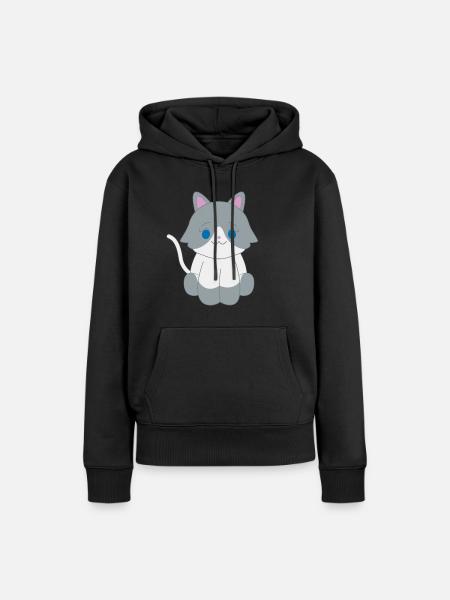 Graue und weiße Katze - Frauen Premium Bio Hoodie - Schwarz