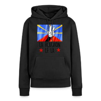 Drapeau La Réunion Cadeau Homme Femme Enfant - Sweat à capuche Premium bio Femme - noir - Devant - Julia (174cm)