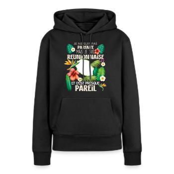 Femme Réunionnaise Parce Qu'elle le Vaut Bien - Sweat à capuche Premium bio Femme - noir - Devant - Julia (174cm)
