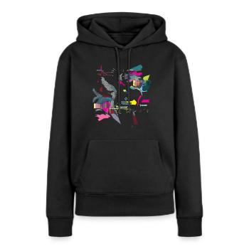 « Oiseau coloré » en rose - Sweat à capuche Premium bio Femme - noir - Devant - Julia (174cm)
