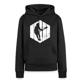 Lacrosse Spieler Zeichnung - Frauen Premium Bio Hoodie - Schwarz - Vorne - Julia (174cm)