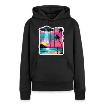 Szene der Entführung durch Außerirdische am Strand - Frauen Premium Bio Hoodie - Schwarz - Vorne - Julia (174cm)