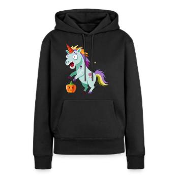 schreckliches Einhorn passend zum Halloween - Frauen Premium Bio Hoodie - Schwarz - Vorne - Julia (174cm)