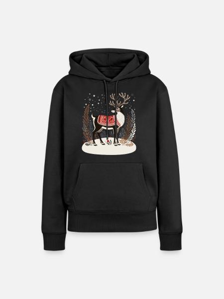 Rentier-Shirt, Boho-Weihnachts-Shirt - Frauen Premium Bio Hoodie - Schwarz